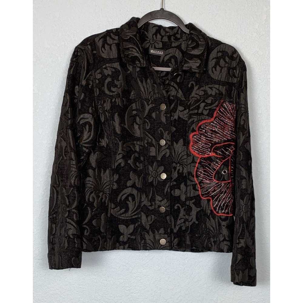 Multiples Womens Jacket Size M‎ Floral Embroidered Jacquard Art To Wear